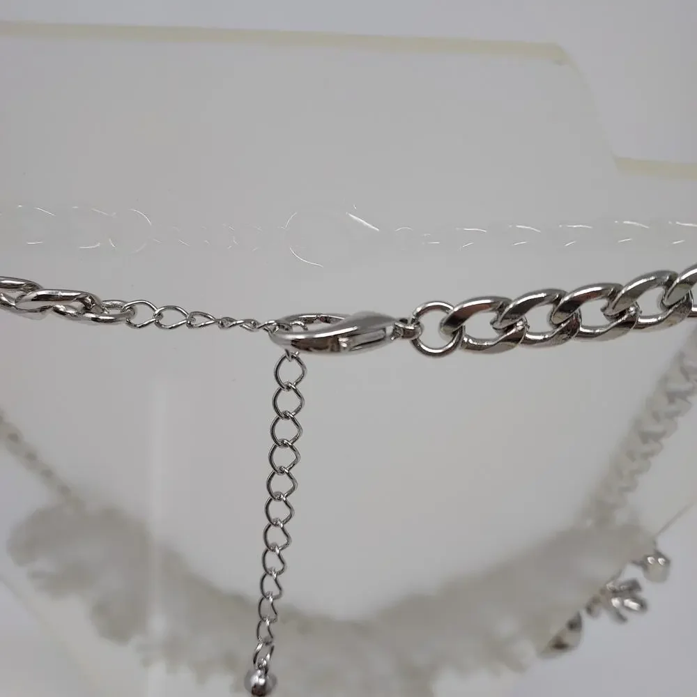 Rhinestone Statement Necklace Floral Large Heavy Bib Collar Silver Tone 3